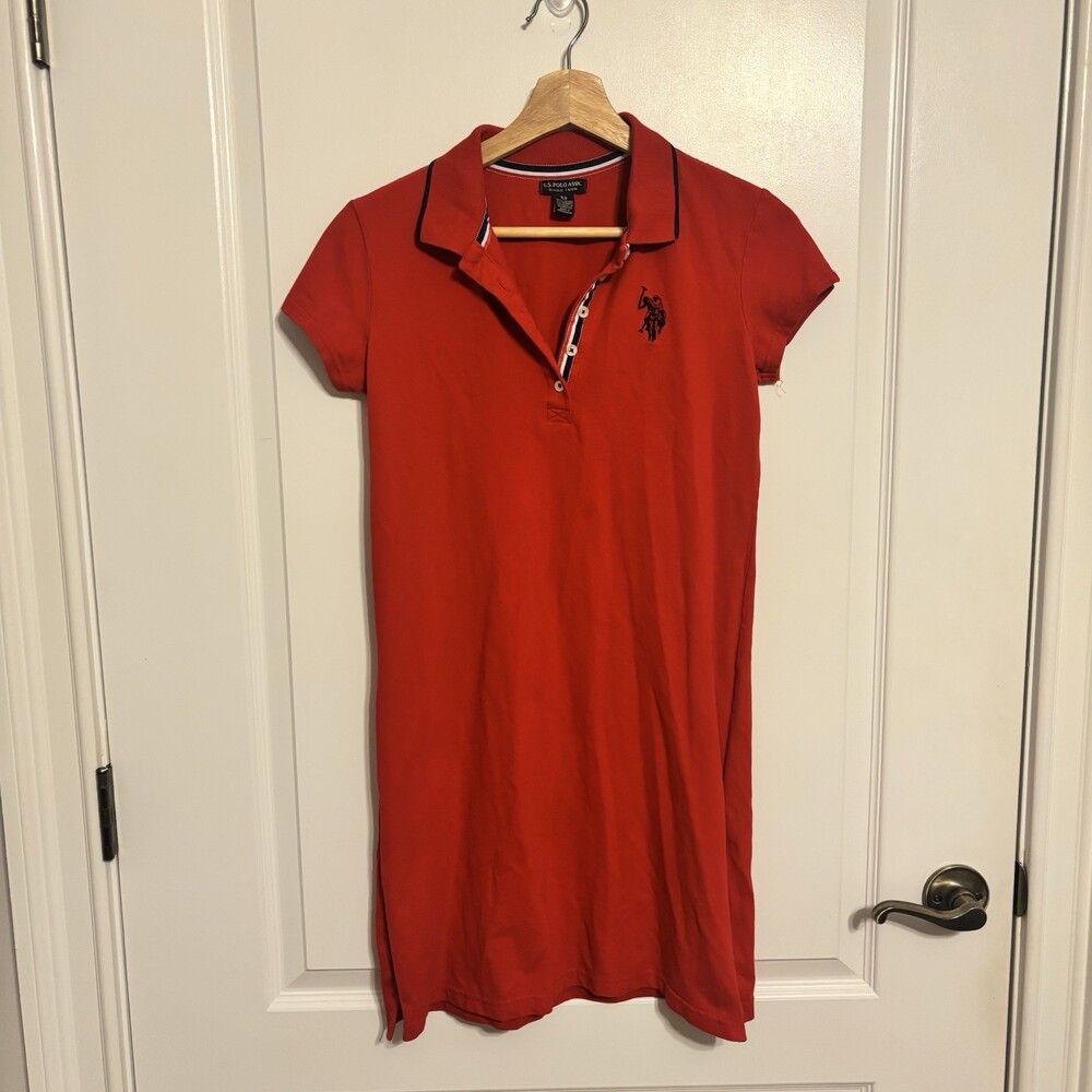 U.S. Polo Assn. Women's Red Pique Collared Button Polo Dress Stretch XS